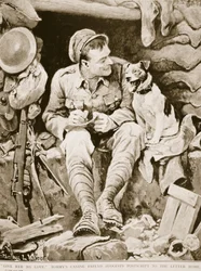 Give her my Love, Tommys hundeven foreslår efterskrift til brevet hjem, fra War Illustrated, ca. 1916